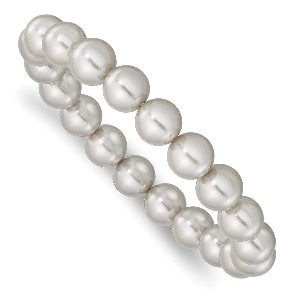 Mode Majestik 10-11mm Grau Imitat Muschel Perle Dehnbar Armband