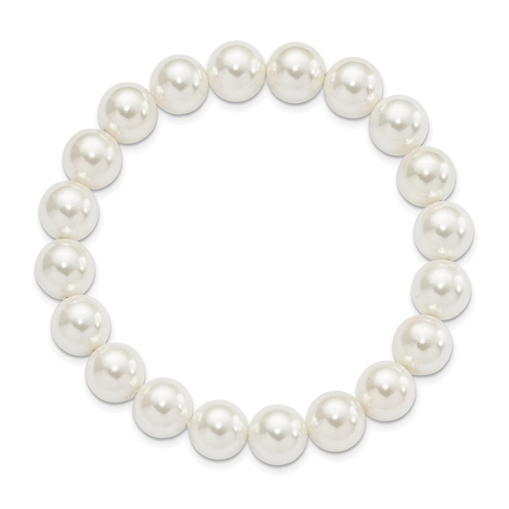 Mode Majestik 10-11mm Weiß Imitat Muschel Perle Dehnbar Armband
