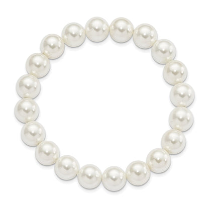 Mode Majestik 10-11mm Weiß Imitat Muschel Perle Dehnbar Armband