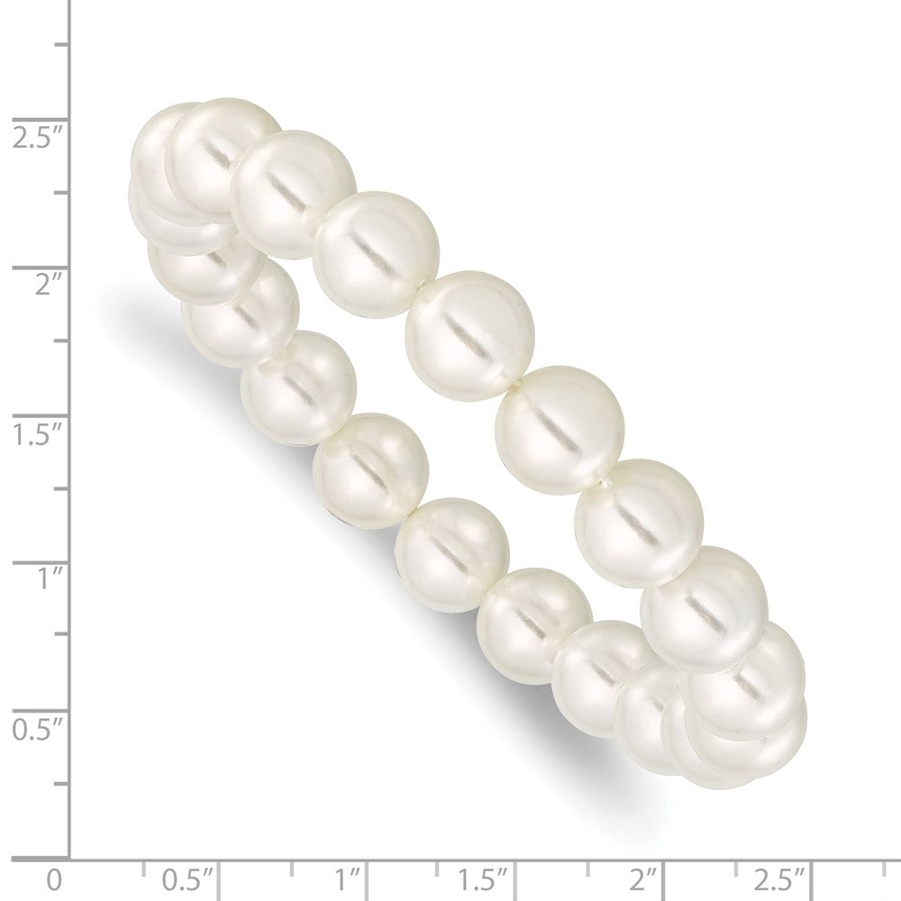 Mode Majestik 10-11mm Weiß Imitat Muschel Perle Dehnbar Armband