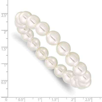 Mode Majestik 10-11mm Weiß Imitat Muschel Perle Dehnbar Armband