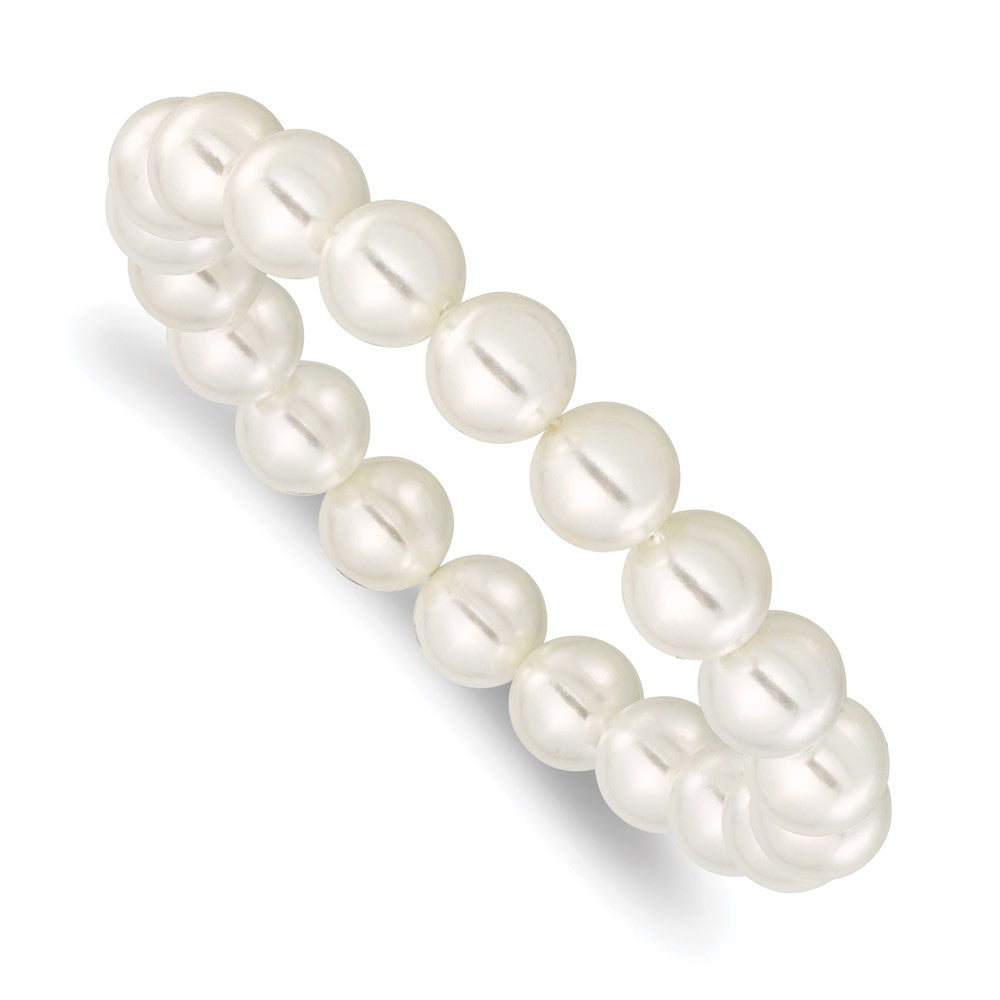 Mode Majestik 10-11mm Weiß Imitat Muschel Perle Dehnbar Armband