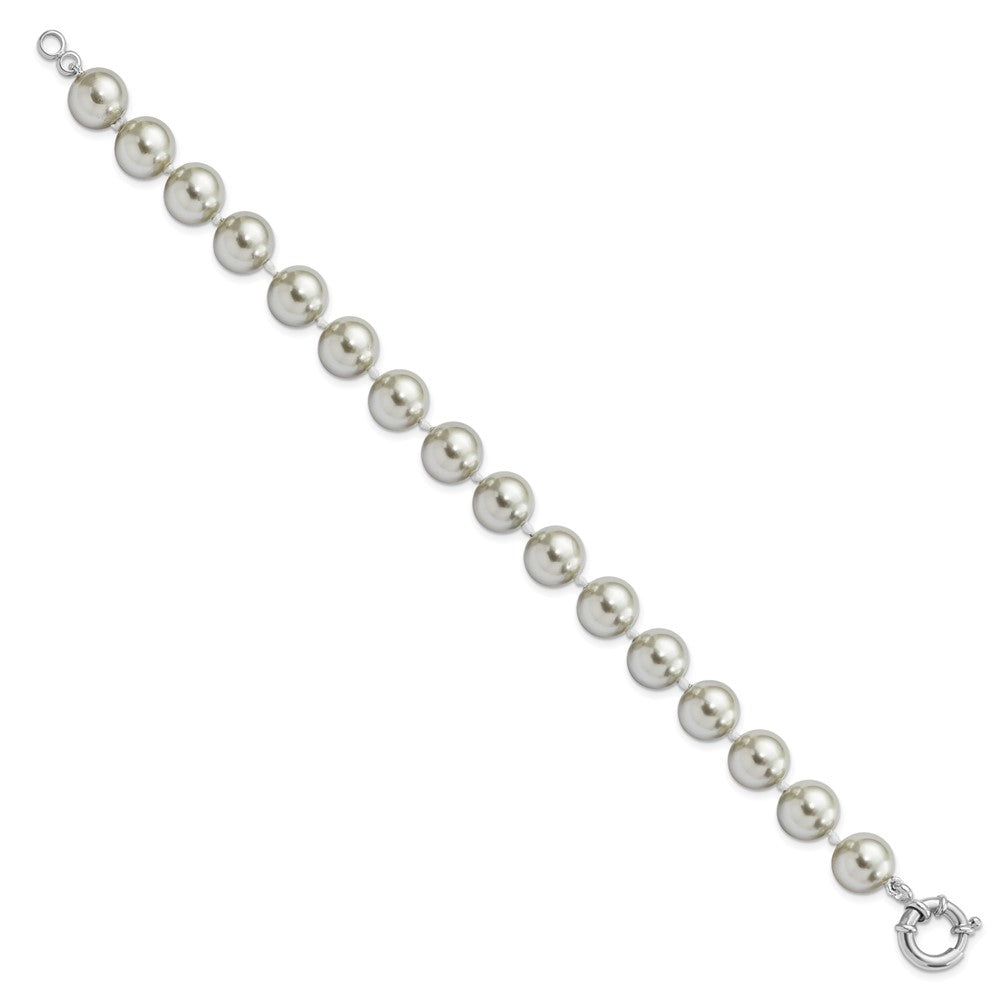 7.5 Zoll Majestik Sterlingsilber Rhodiniert 10-11mm Grau Imitat Muschel Perle Hand-knotted Armband