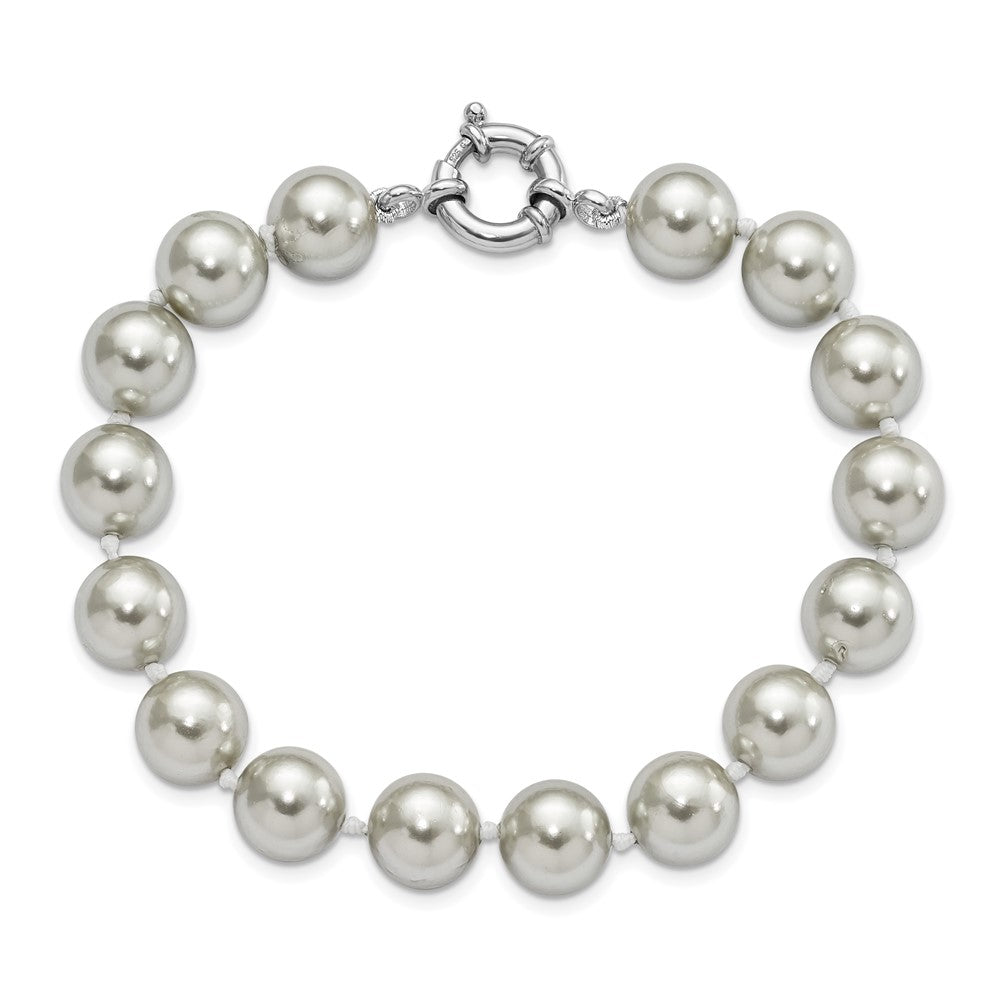 7.5 Zoll Majestik Sterlingsilber Rhodiniert 10-11mm Grau Imitat Muschel Perle Hand-knotted Armband