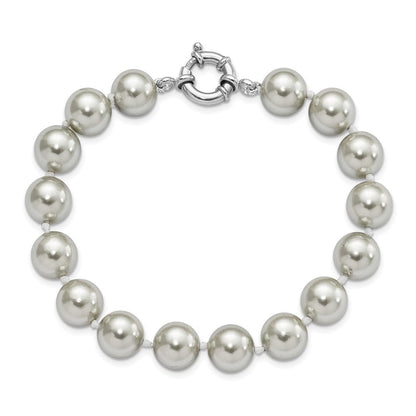 7.5 Zoll Majestik Sterlingsilber Rhodiniert 10-11mm Grau Imitat Muschel Perle Hand-knotted Armband