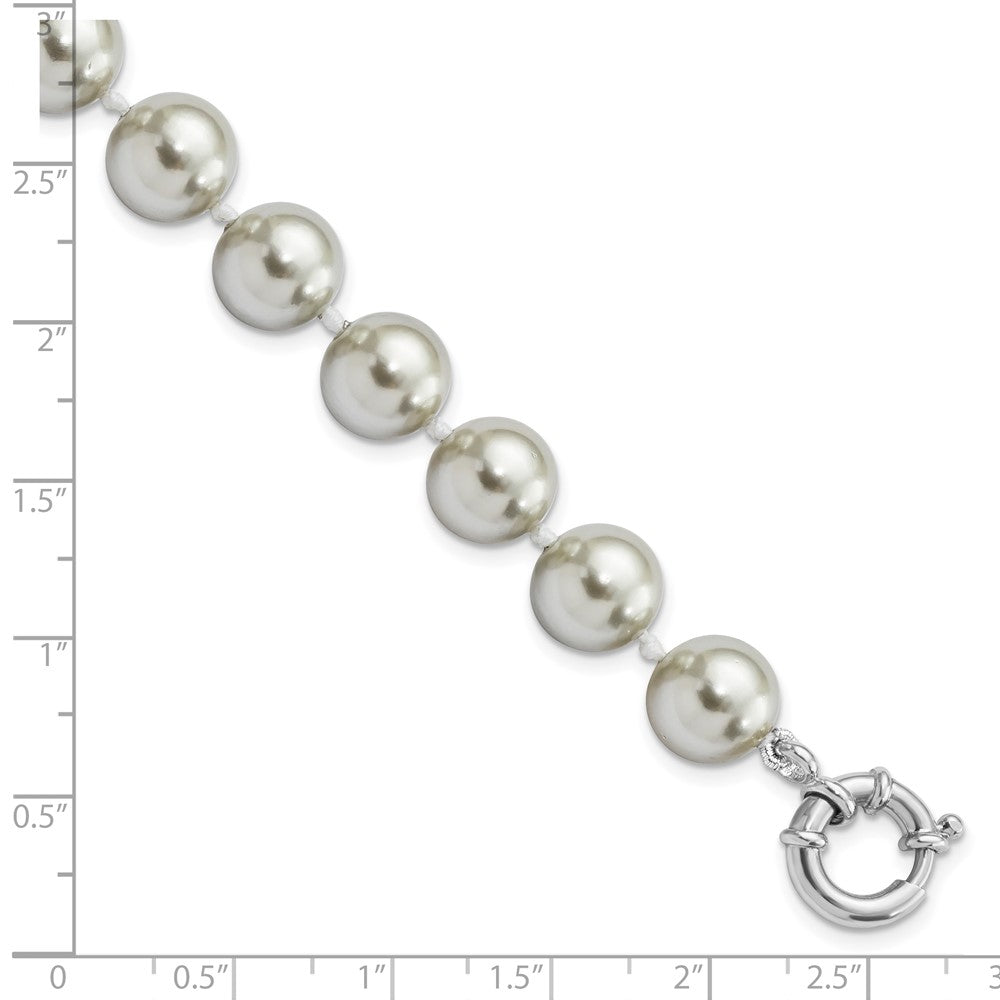 7.5 Zoll Majestik Sterlingsilber Rhodiniert 10-11mm Grau Imitat Muschel Perle Hand-knotted Armband