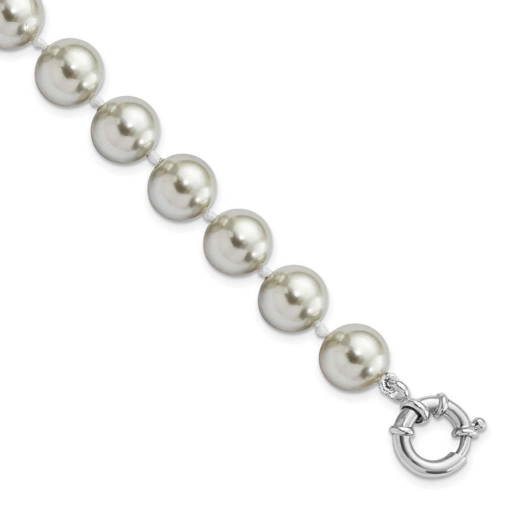 7.5 Zoll Majestik Sterlingsilber Rhodiniert 10-11mm Grau Imitat Muschel Perle Hand-knotted Armband