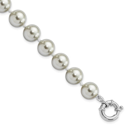 7.5 Zoll Majestik Sterlingsilber Rhodiniert 10-11mm Grau Imitat Muschel Perle Hand-knotted Armband