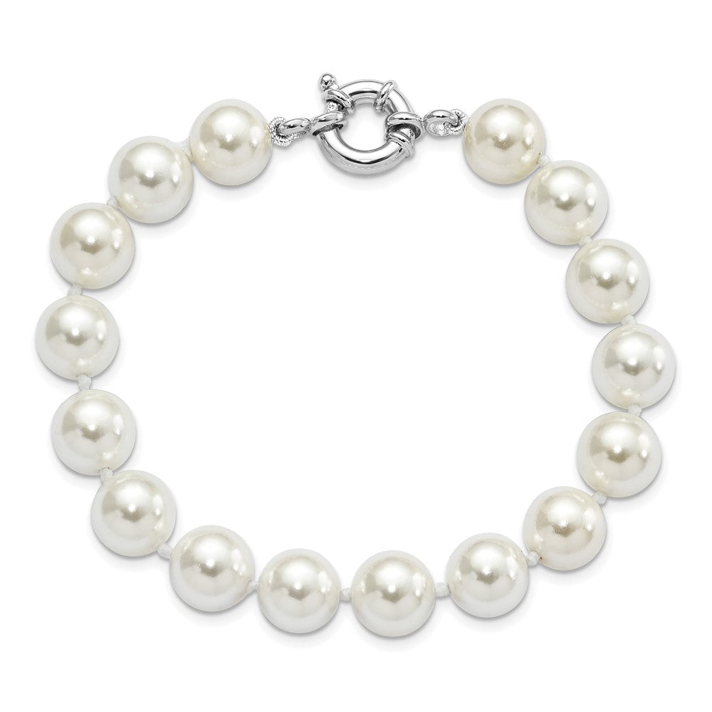 7.5 Zoll Majestik Sterlingsilber Rhodiniert 10-11mm Imitat Muschel Perle Hand-knotted Armband