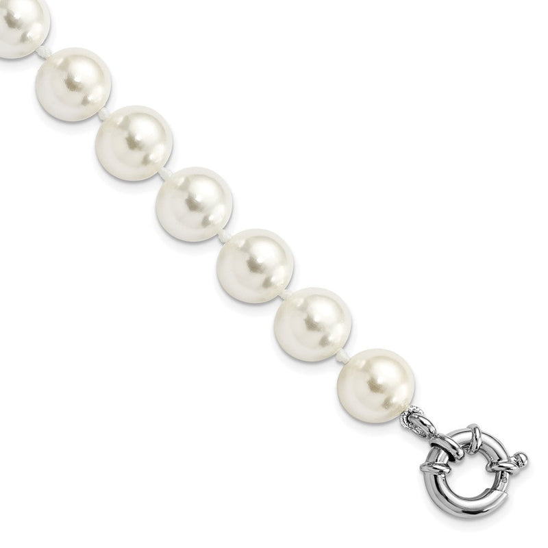 7.5 Zoll Majestik Sterlingsilber Rhodiniert 10-11mm Imitat Muschel Perle Hand-knotted Armband