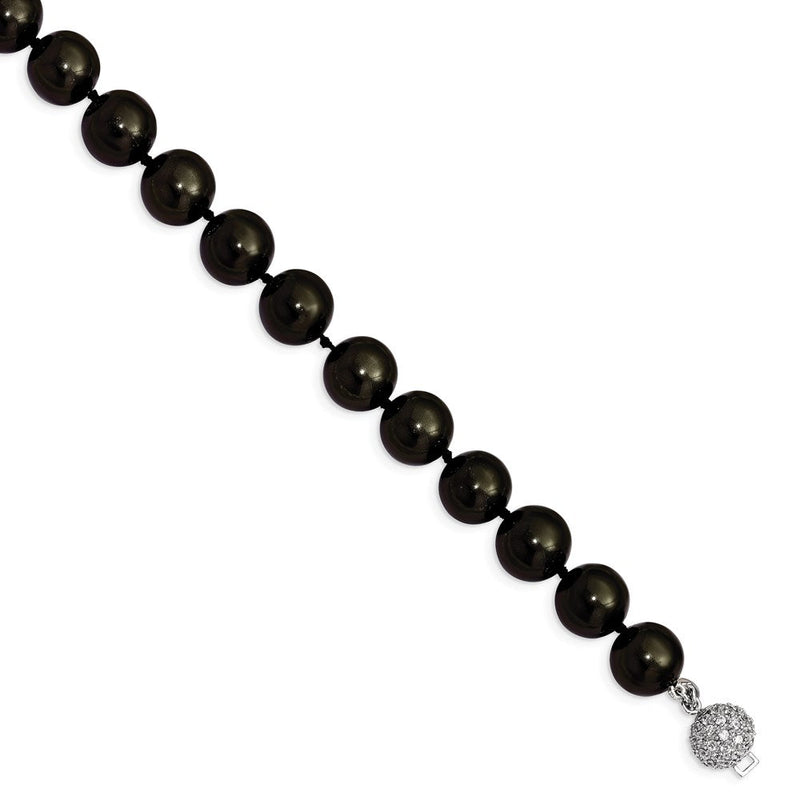 Sterlingsilber S Majestik Rhodiniert-pl 12-13mm Blk Imitat Muschel Perle mit Zirkonia Verschluss Bracele