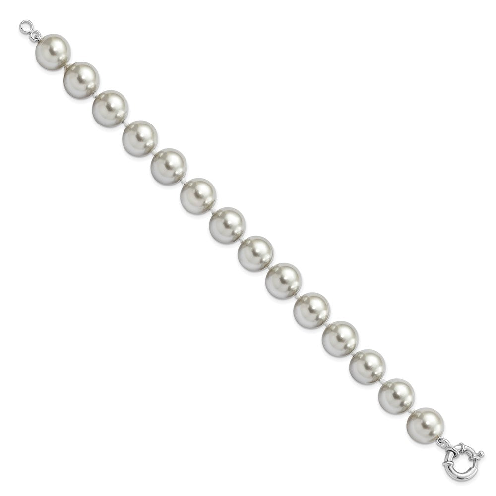 7.5 Zoll Majestik Sterlingsilber Rhodiniert 12-13mm Grau Imitat Muschel Perle Hand-knotted Armband