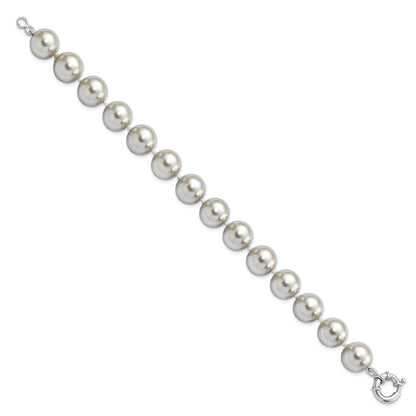 7.5 Zoll Majestik Sterlingsilber Rhodiniert 12-13mm Grau Imitat Muschel Perle Hand-knotted Armband