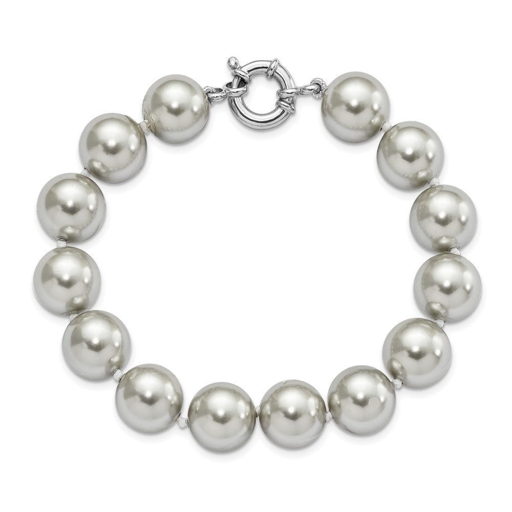 7.5 Zoll Majestik Sterlingsilber Rhodiniert 12-13mm Grau Imitat Muschel Perle Hand-knotted Armband