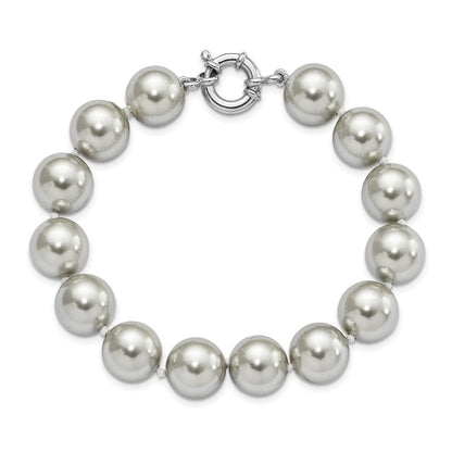 7.5 Zoll Majestik Sterlingsilber Rhodiniert 12-13mm Grau Imitat Muschel Perle Hand-knotted Armband