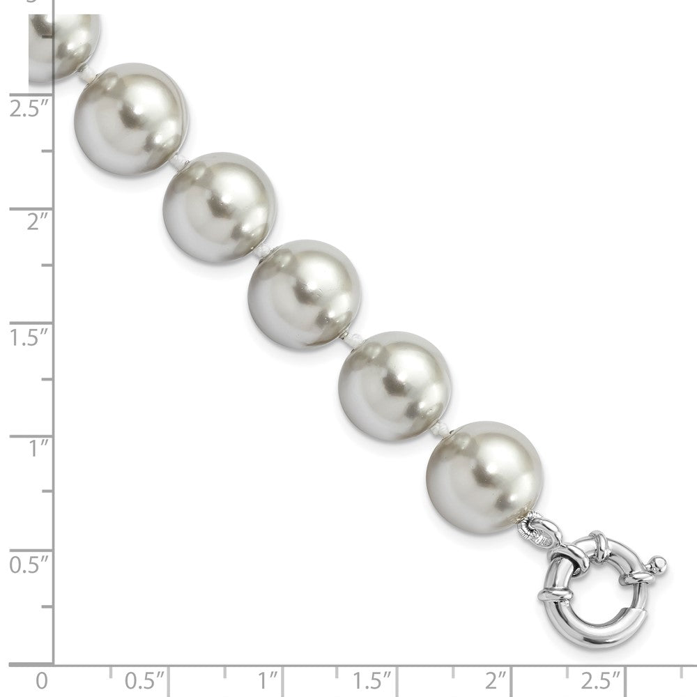 7.5 Zoll Majestik Sterlingsilber Rhodiniert 12-13mm Grau Imitat Muschel Perle Hand-knotted Armband