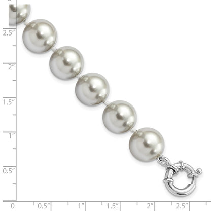 7.5 Zoll Majestik Sterlingsilber Rhodiniert 12-13mm Grau Imitat Muschel Perle Hand-knotted Armband