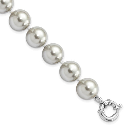 7.5 Zoll Majestik Sterlingsilber Rhodiniert 12-13mm Grau Imitat Muschel Perle Hand-knotted Armband