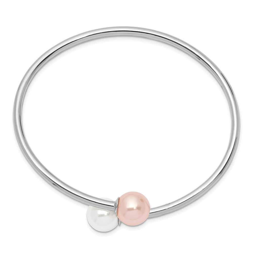 Sterlingsilber Majestik Rhodiniert 10-11mm Weiß Rosa Imitat Muschel Perle Armreif