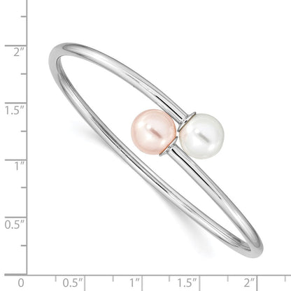Sterlingsilber Majestik Rhodiniert 10-11mm Weiß Rosa Imitat Muschel Perle Armreif