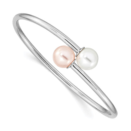 Sterlingsilber Majestik Rhodiniert 10-11mm Weiß Rosa Imitat Muschel Perle Armreif