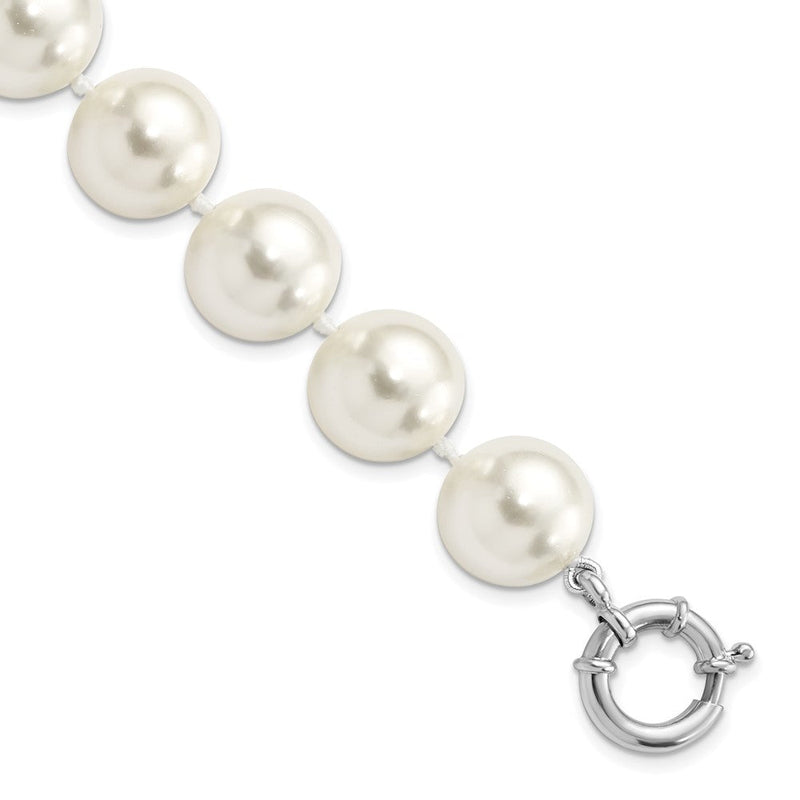 7.5 Zoll Majestik Sterlingsilber Rhodiniert 14-15mm Weiß Imitat Muschel Perle Hand-knotted Armband