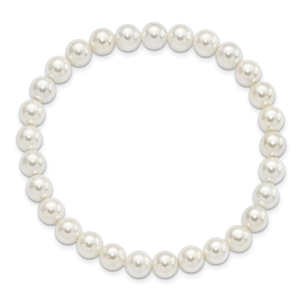 Mode Majestik 7-8mm Weiß Imitat Muschel Perle Dehnbar Armband