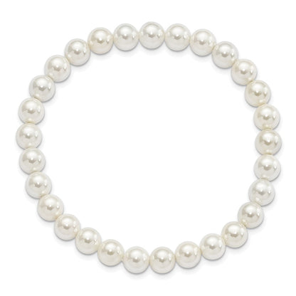 Mode Majestik 7-8mm Weiß Imitat Muschel Perle Dehnbar Armband