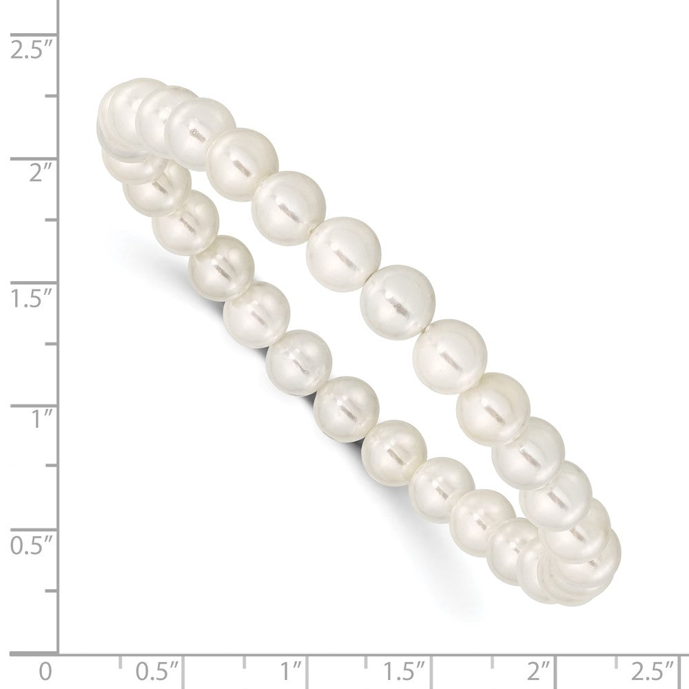 Mode Majestik 7-8mm Weiß Imitat Muschel Perle Dehnbar Armband