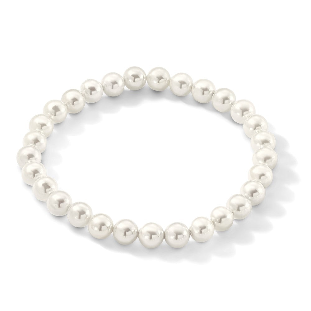 Mode Majestik 7-8mm Weiß Imitat Muschel Perle Dehnbar Armband