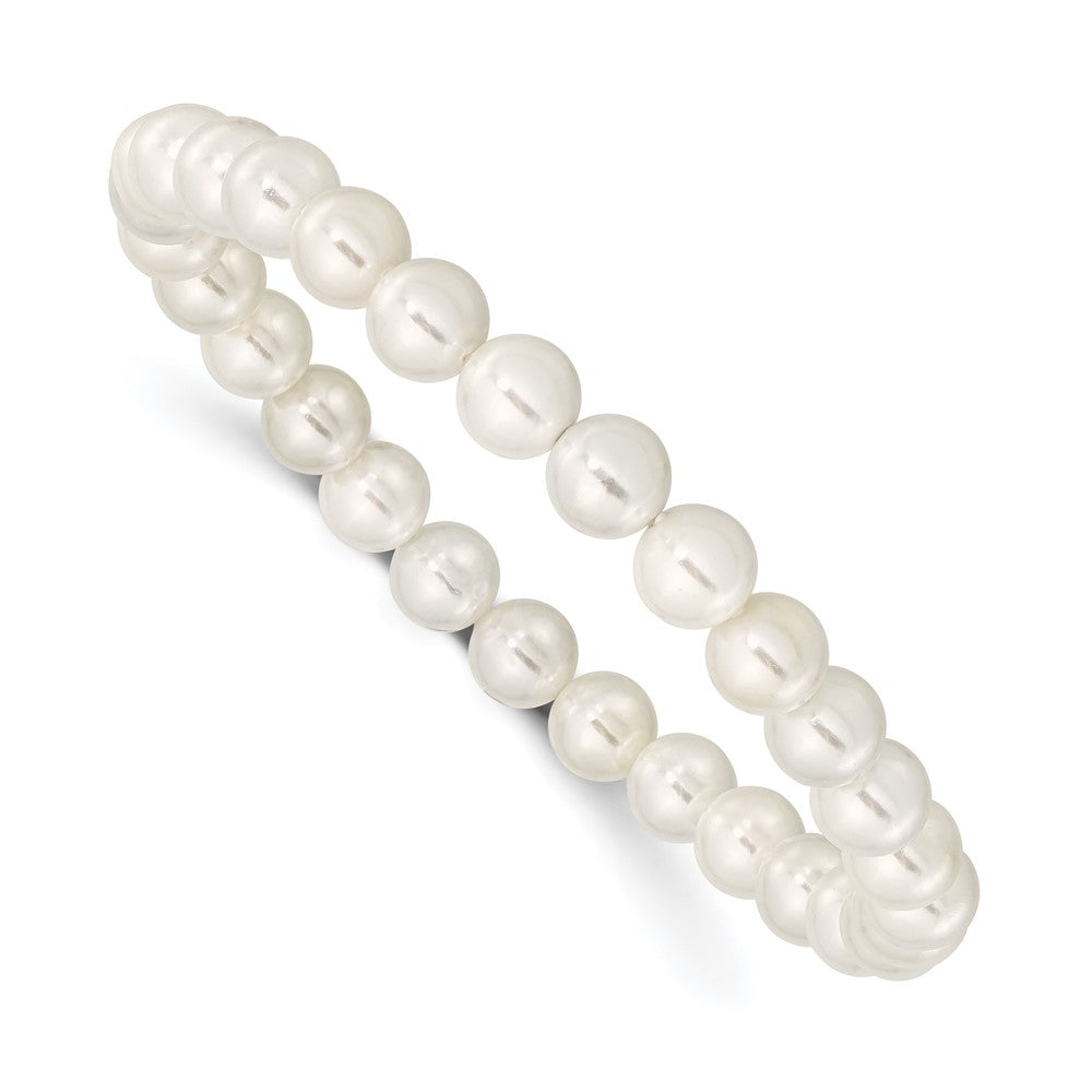 Mode Majestik 7-8mm Weiß Imitat Muschel Perle Dehnbar Armband