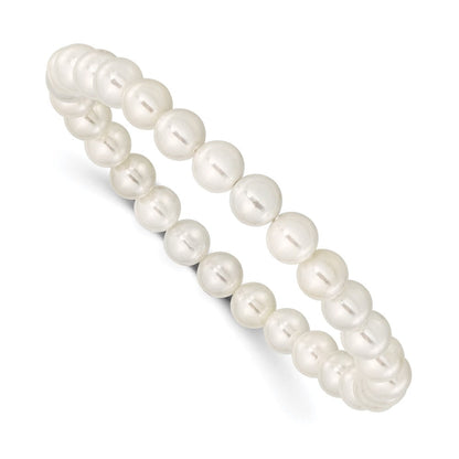Mode Majestik 7-8mm Weiß Imitat Muschel Perle Dehnbar Armband
