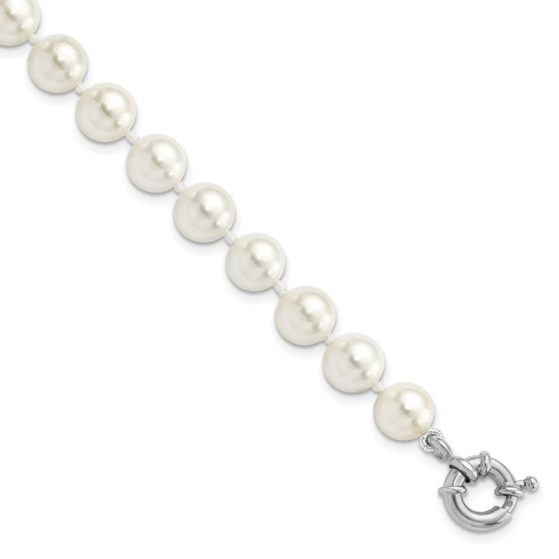 7.5 Zoll Majestik Sterlingsilber Rhodiniert 8-9mm Weiß Imitat Muschel Perle Hand-knotted Armband