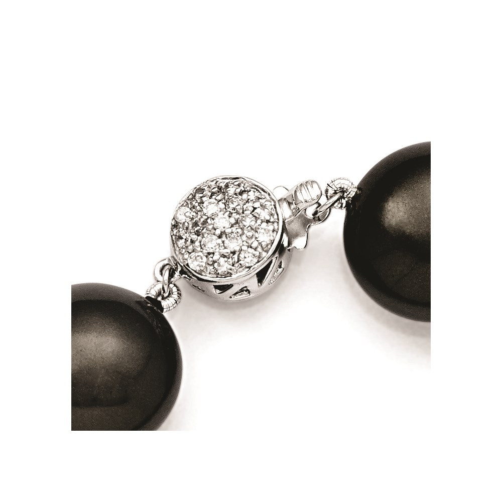Sterlingsilber S Majestik Rhodiniert-pl 14-15mm Münze Blk Imitat Muschel Perle Zirkonia Verschluss Brac