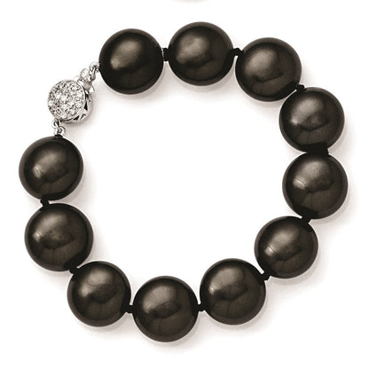 Sterlingsilber S Majestik Rhodiniert-pl 14-15mm Münze Blk Imitat Muschel Perle Zirkonia Verschluss Brac