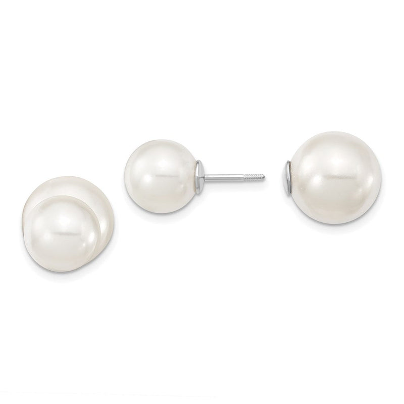 Sterlingsilber Majestik Rhodiniert 10-11mm und 11-12mm Weiß mit Imitat Muschel Perle Vorderseite Rückseite Ohrstecker