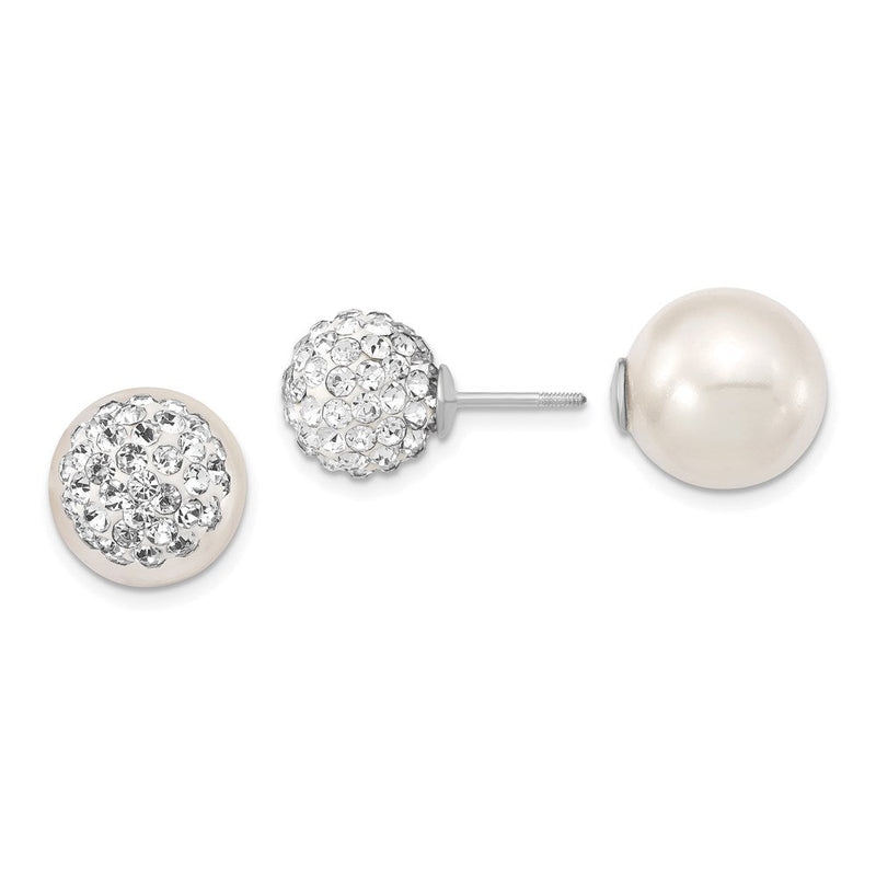 Sterlingsilber Majestik Rhodiniert 10-11mm und 12-13mm Zirkonia Weiß Imitat Muschel Perle Vorderseite Rückseite Ohrstecker