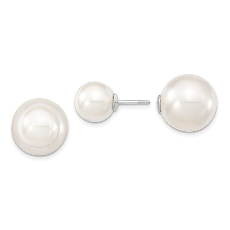 Sterlingsilber Majestik Rhodiniert 10-11mm und 14-15mm Weiß mit Imitat Muschel Perle Vorderseite Rückseite Ohrstecker
