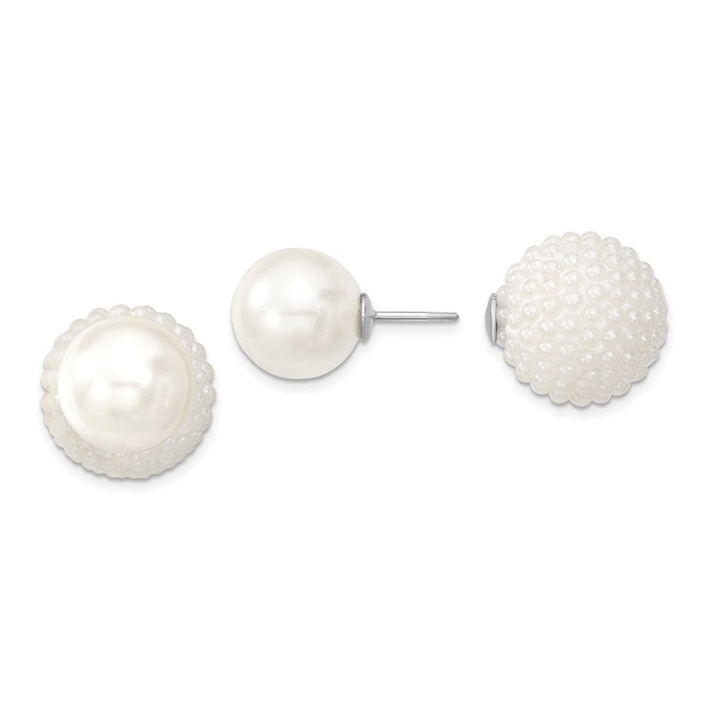 Sterlingsilber Majestik Rhodiniert 11-12mm und 15-16mm Weiß mit Imitat Muschel Perle Vorderseite Rückseite Ohrstecker