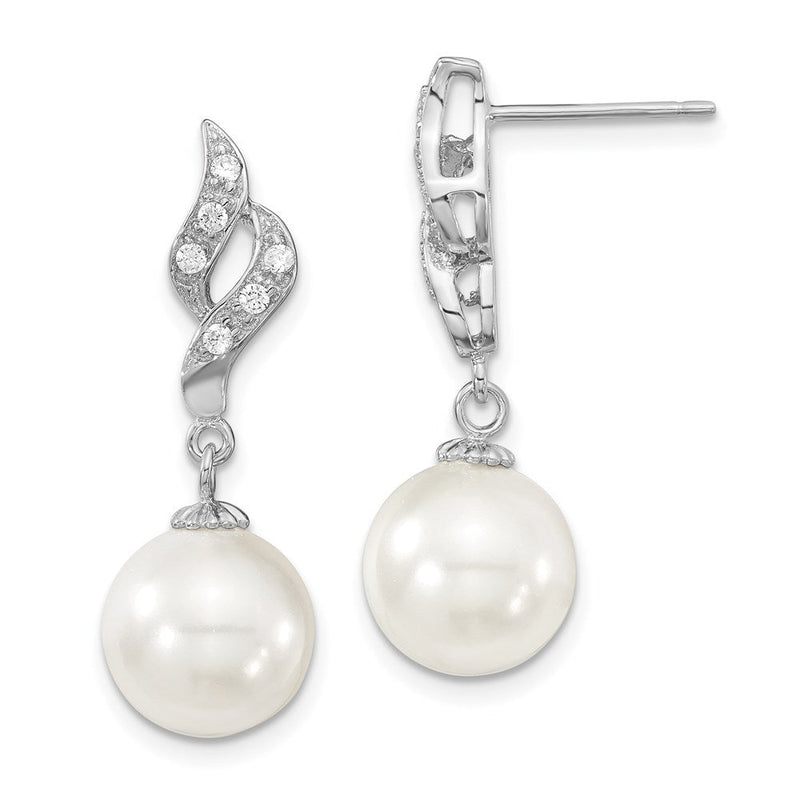 Sterlingsilber Majestik Rhodiniert 10-11mm Weiß Imitat Muschel Perle und Zirkonia Ohrhänger