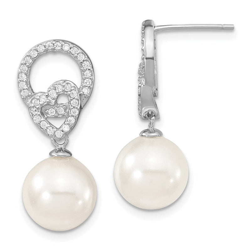 Sterlingsilber S Majestik Rhodiniert-pl 10-11mm Weiß Imitat Muschel Perle & Zirkonia Hängend Earrin