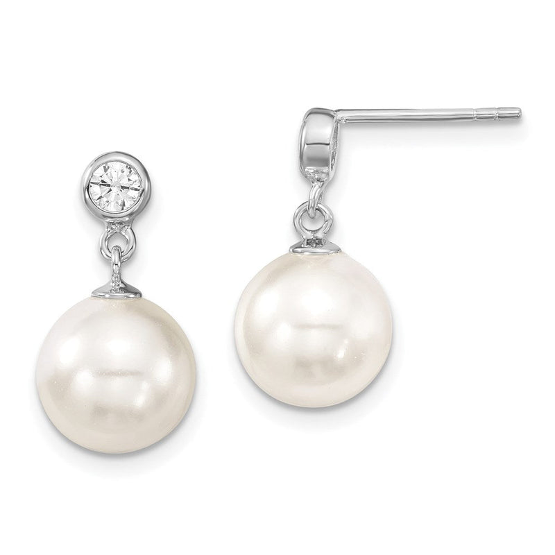 Sterlingsilber Majestik Rhodiniert 10-11mm Weiß Imitat Muschel Perle und Zirkonia Ohrhänger