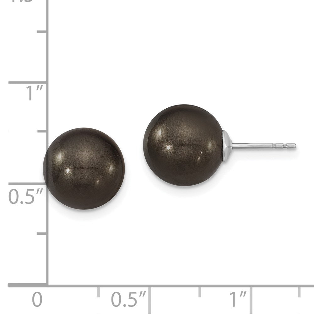 Sterlingsilber Majestik Rhodiniert 10-11mm Schwarz Imitat Muschel Perle Ohrstecker