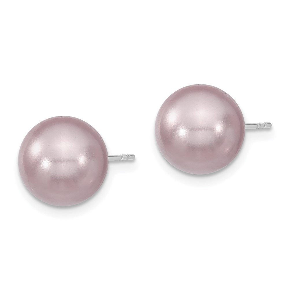 Sterlingsilber Majestik Rhodiniert 10-11mm Lila Imitat Muschel Perle Ohrstecker