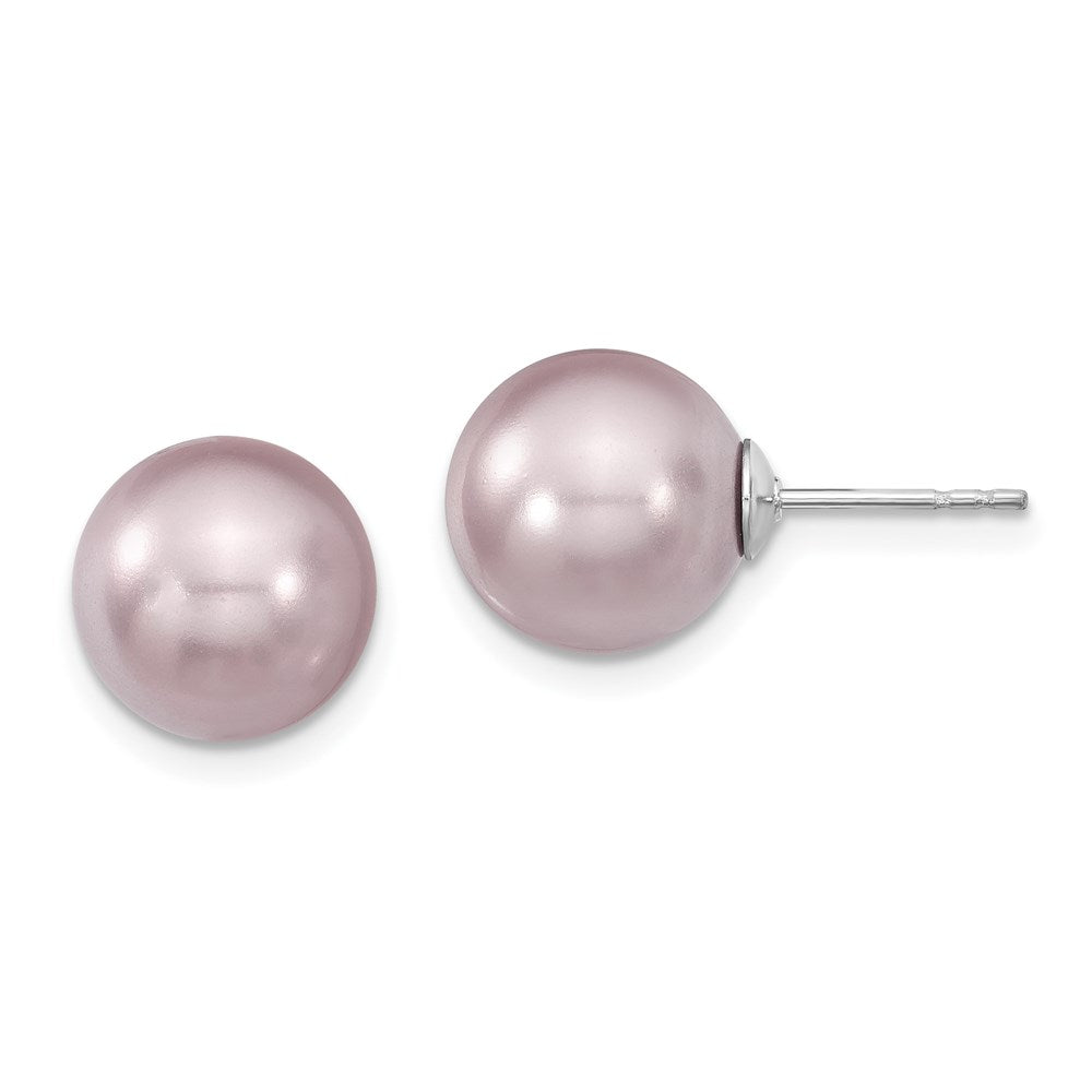 Sterlingsilber Majestik Rhodiniert 10-11mm Lila Imitat Muschel Perle Ohrstecker