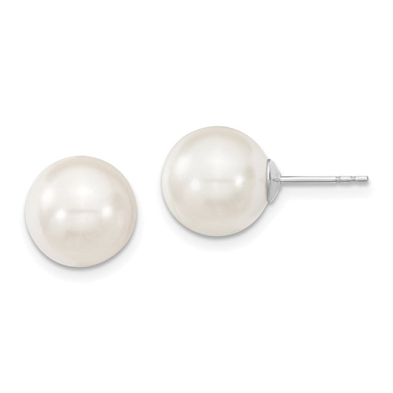 Sterlingsilber Majestic Rhodiniert 10-11mm Weiß Imitat Muschel Perle Ohrstecker