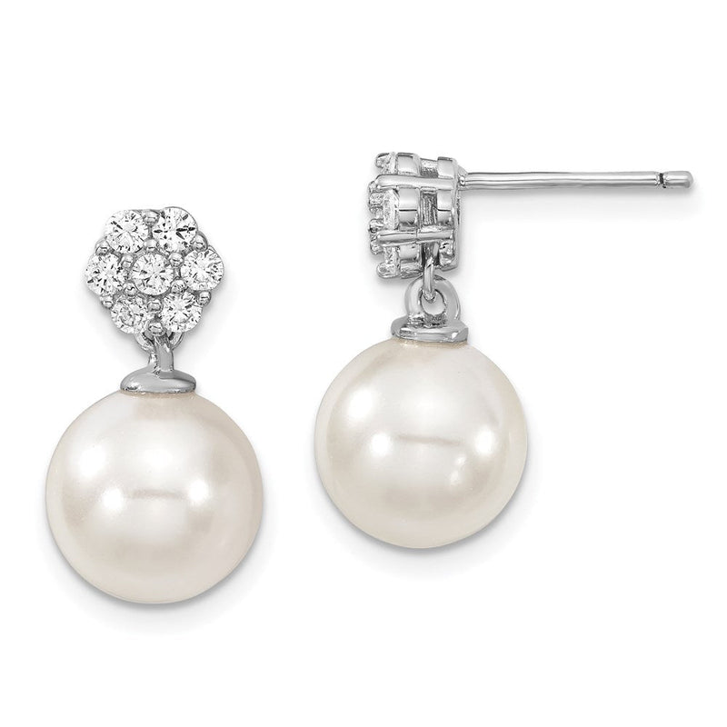 Sterlingsilber Majestik Rhodiniert 10 11mm Weiß Imitat Muschel Perle Zirkonia Stecker Ohrhänger
