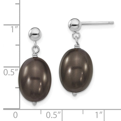 Sterlingsilber S Majestik Rhodiniert-pl10-11mm Blk Rice Imitat Muschel Perle Stecker Hängend Ea