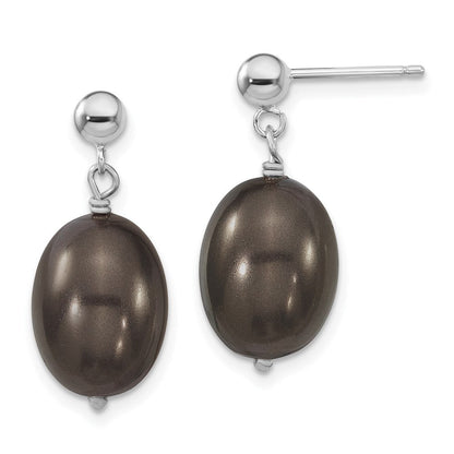 Sterlingsilber S Majestik Rhodiniert-pl10-11mm Blk Rice Imitat Muschel Perle Stecker Hängend Ea