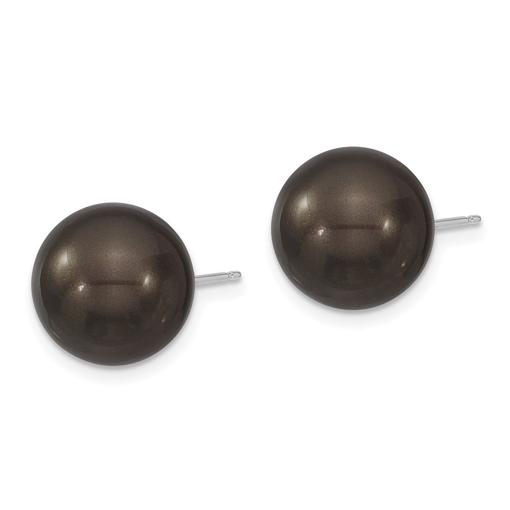 Sterlingsilber Majestik Rhodiniert 12-13mm Schwarz Imitat Muschel Perle Ohrstecker